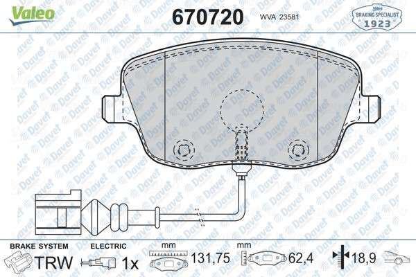 VALEO 670720 On Fren Balatasi  Seat Ibiza Iv/Skoda Fabia Ii/Roomster 03/06>